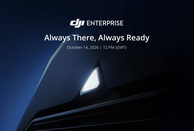 Morgen beginnt etwas Großes: DJI Enterprise Teaser mit dunklen Konturen, leuchtendem Detail und Ankündigung am 14. Oktober 2026.