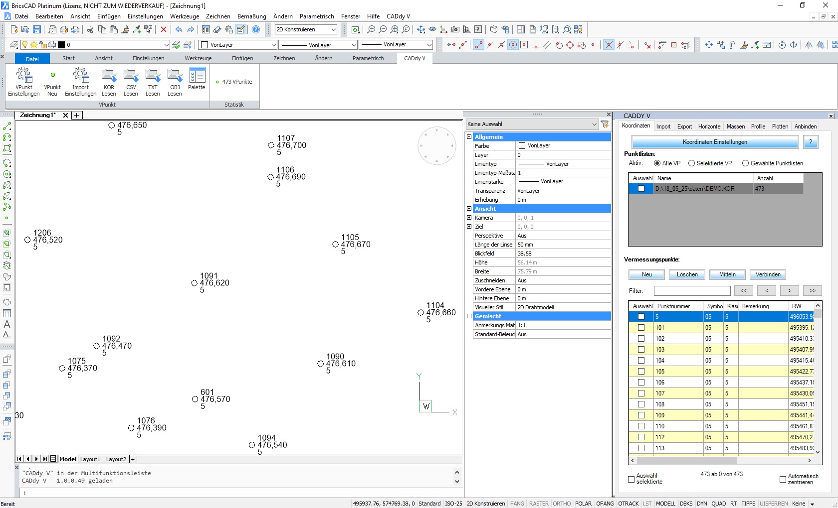 Koordinatenverwaltung mit CADdy V for BricsCAD
