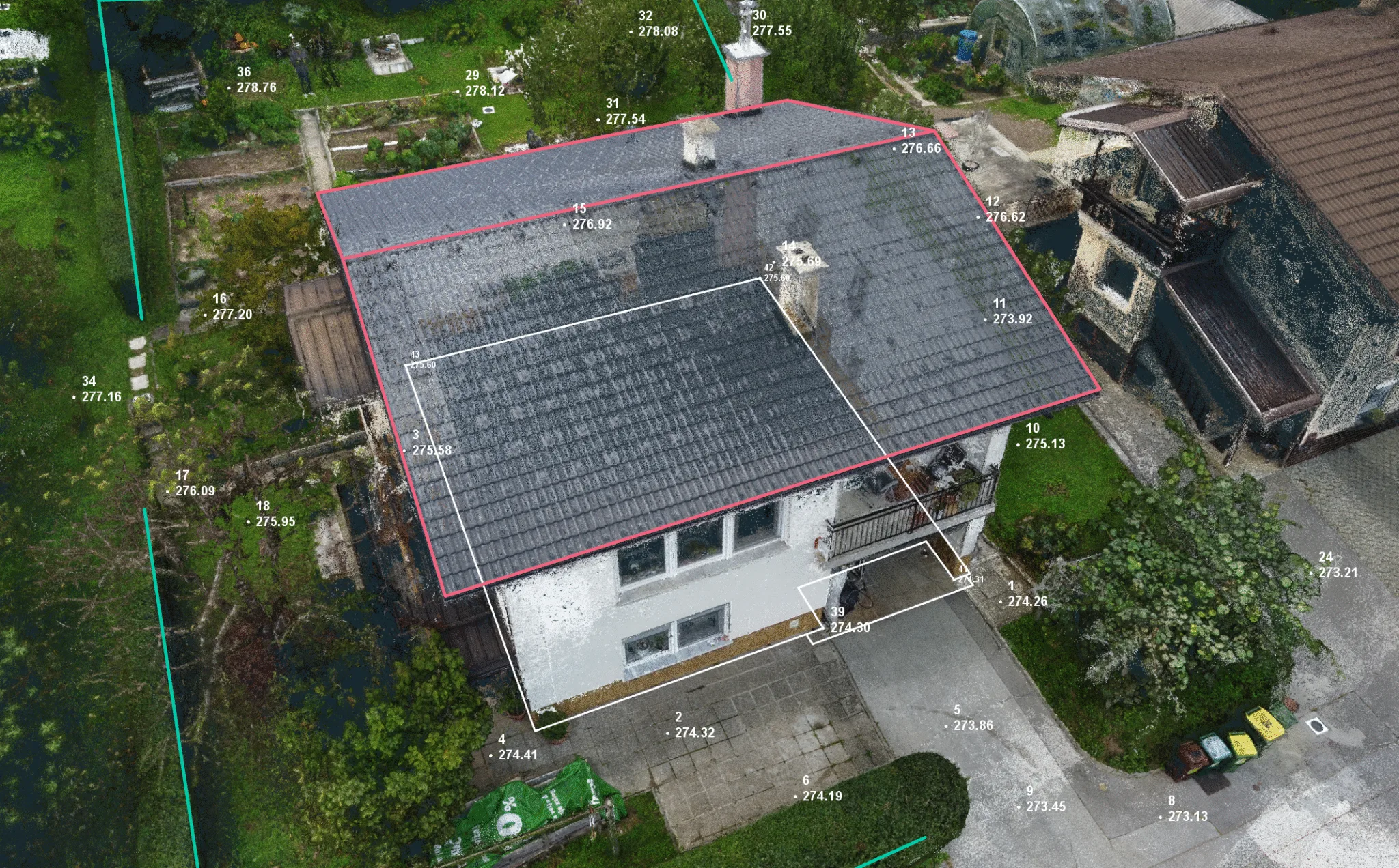 3Dsurvey-Dachvermessung mit vektorisierten Dachkanten und Höhenmesspunkten