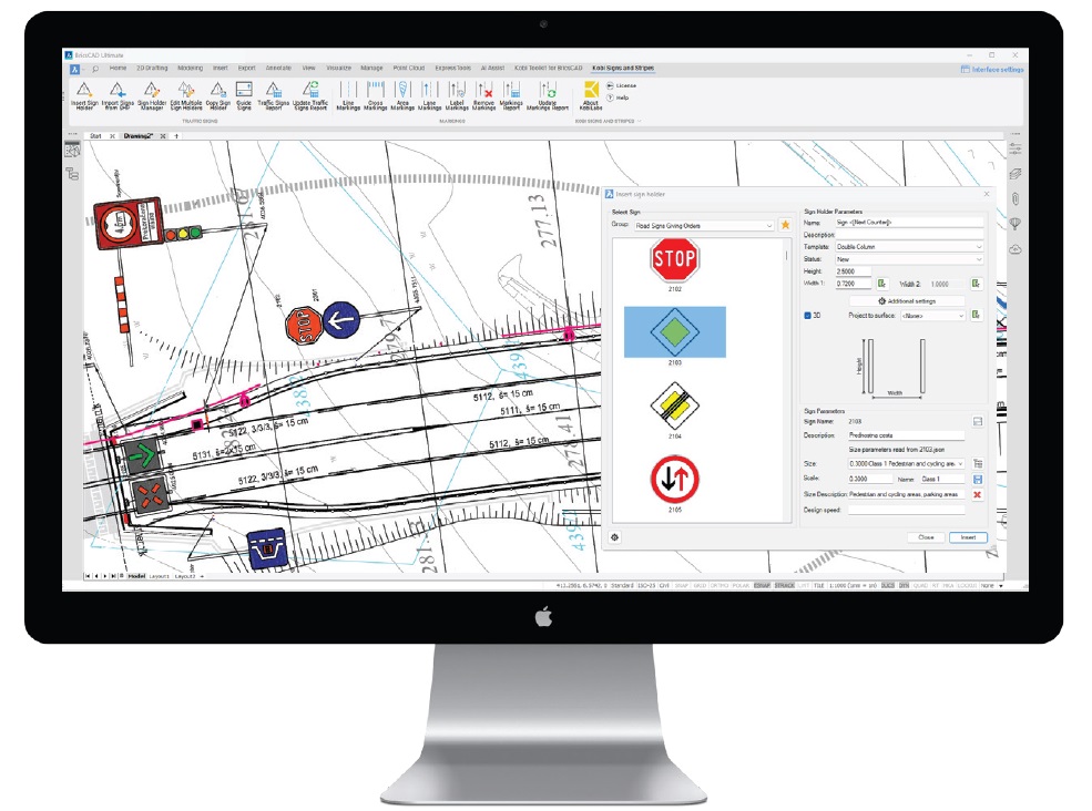 Verkehrszeichen mit Kobi Signs & Stripes in BricsCAD bearbeiten