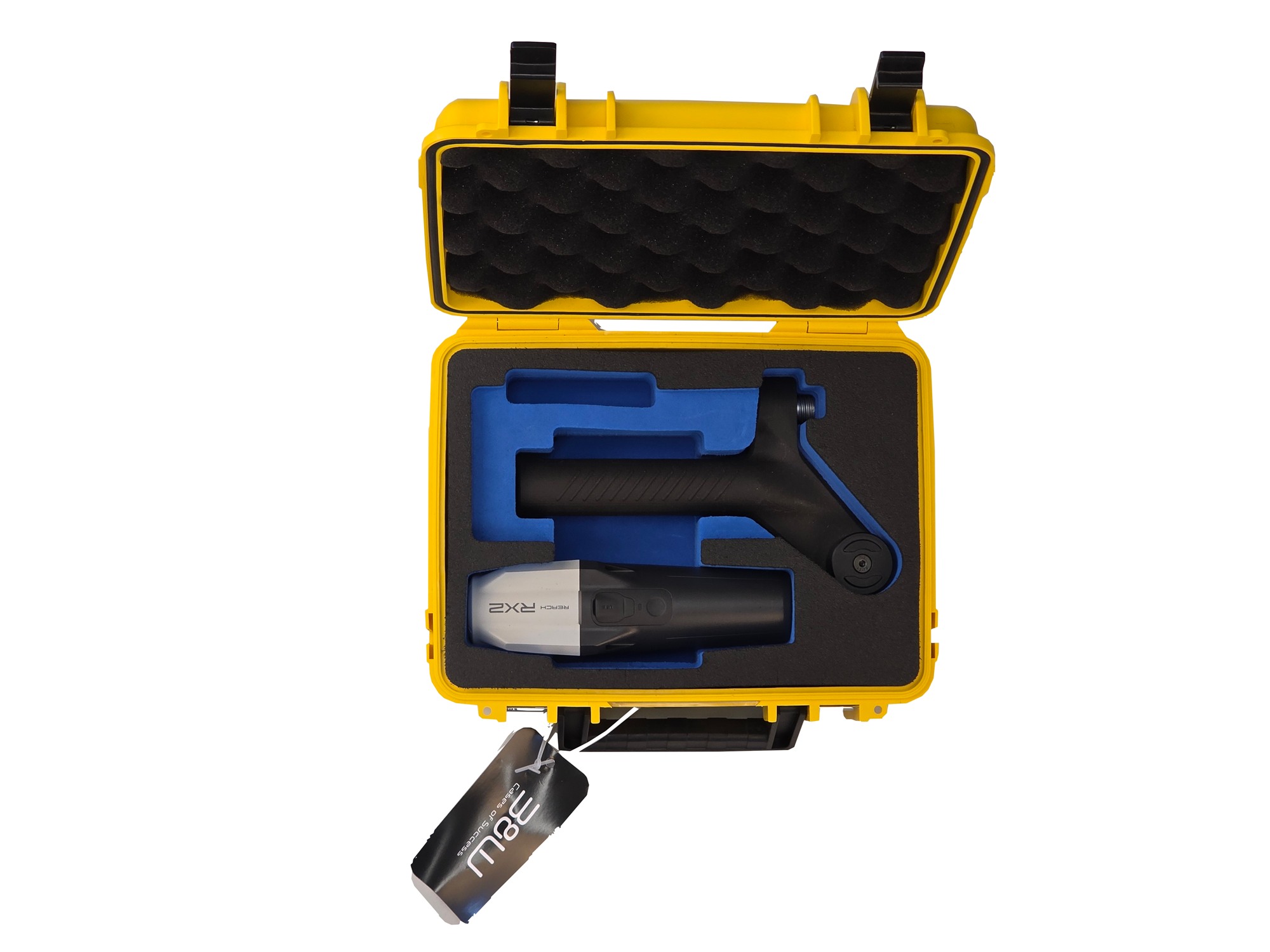 Emlid Reach RX2 und Scanning Handle in der blauen Einlage des geöffneten Koffers